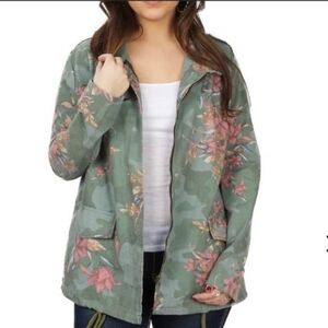 Women's Jealous Tomato Green Cammo Floral Utility Jacket Size Small
